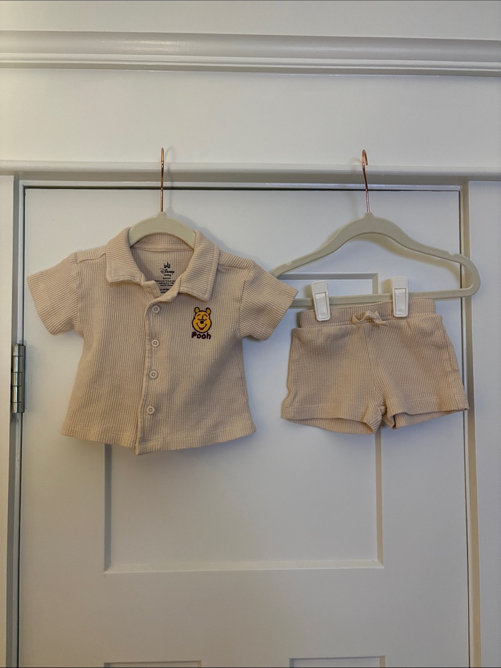 Disney Baby Beige Waffle Knit Winnie the Pooh Short Matching Set 3-6 Months